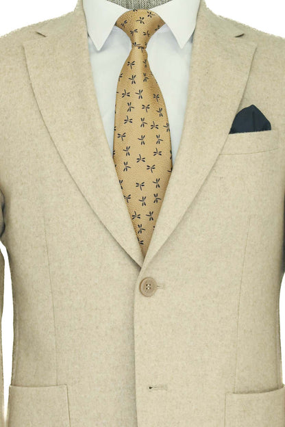 KOALA SYDNEY  Slim Fit Plain Wide Lapel Cream Men Wool Blazer and Trousers Combination