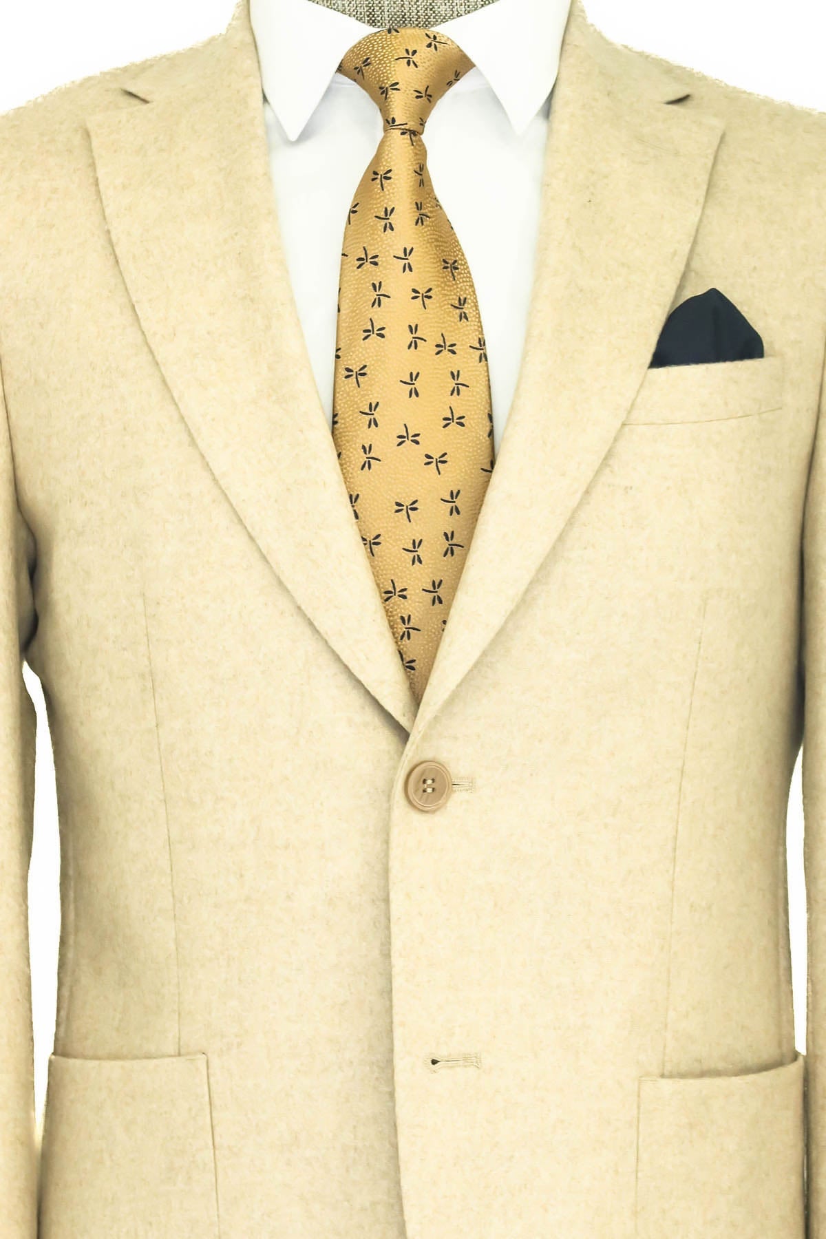 KOALA SYDNEY Slim Fit Plain Wide Lapel Cream Men Wool Blazer