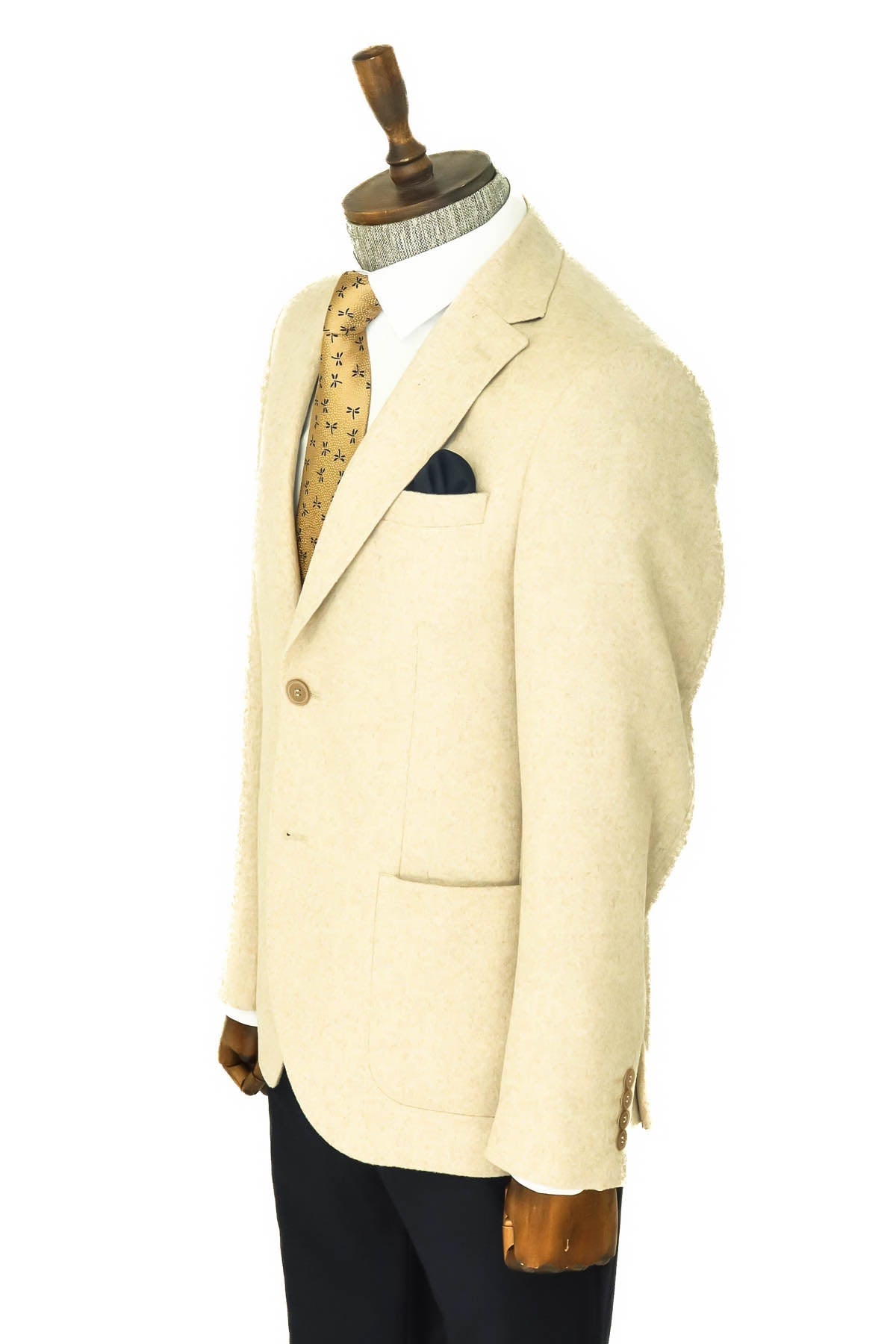 KOALA SYDNEY Slim Fit Plain Wide Lapel Cream Men Wool Blazer