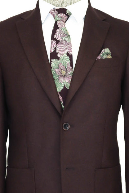 KOALA SYDNEY Slim Fit Plain Wide Lapel Burgundy Men Wool Blazer