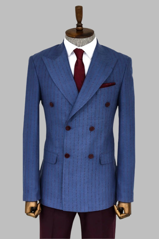 KOALA SYDNEY  Striped Double Breasted Blue Men Blazer -