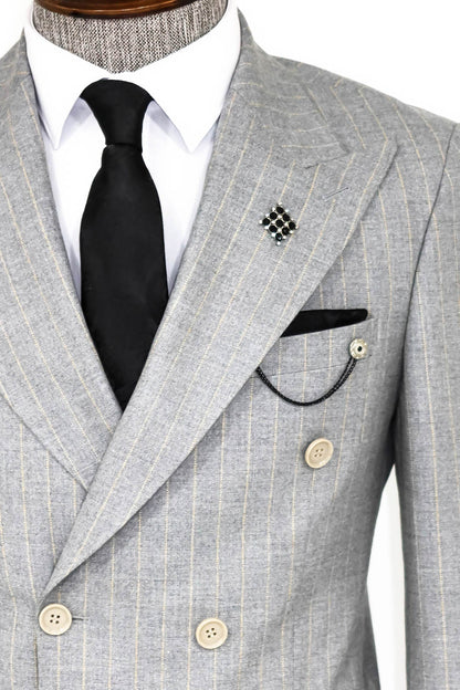 KOALA SYDNEY  Striped Double Breasted Grey Men Blazer -