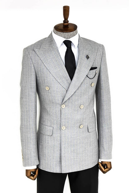 KOALA SYDNEY  Striped Double Breasted Grey Men Blazer -