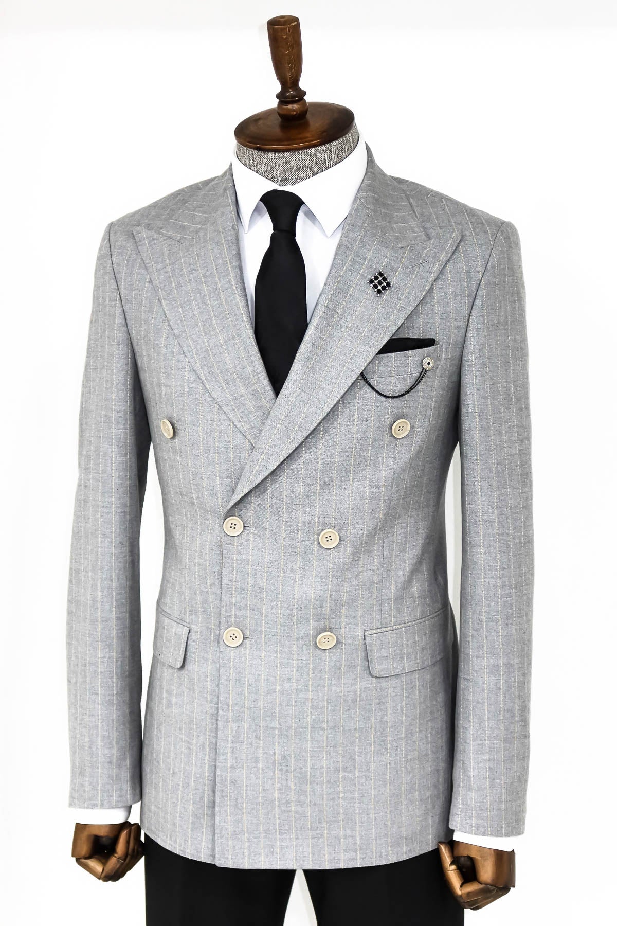 KOALA SYDNEY  Striped Double Breasted Grey Men Blazer -