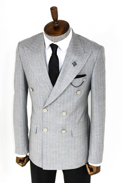 KOALA SYDNEY  Striped Double Breasted Grey Men Blazer -