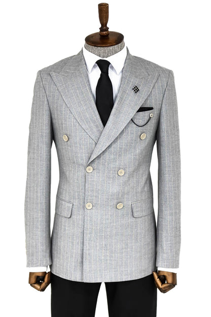 KOALA SYDNEY  Striped Double Breasted Grey Men Blazer -