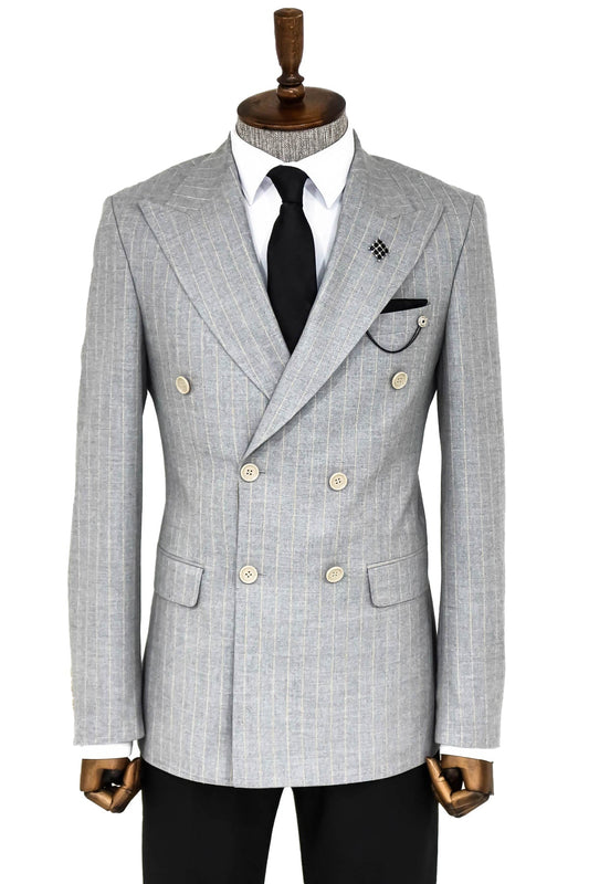 KOALA SYDNEY  Striped Double Breasted Grey Men Blazer -