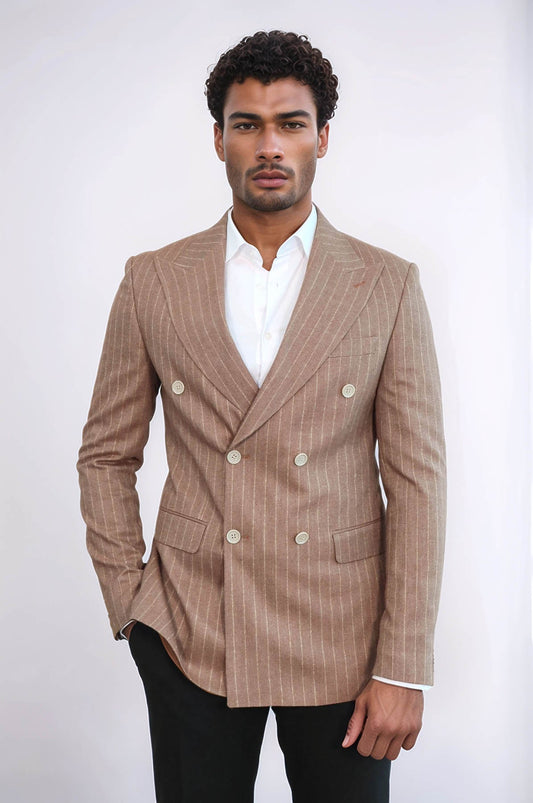 KOALA SYDNEY  Striped Double Breasted Beige Men Blazer -