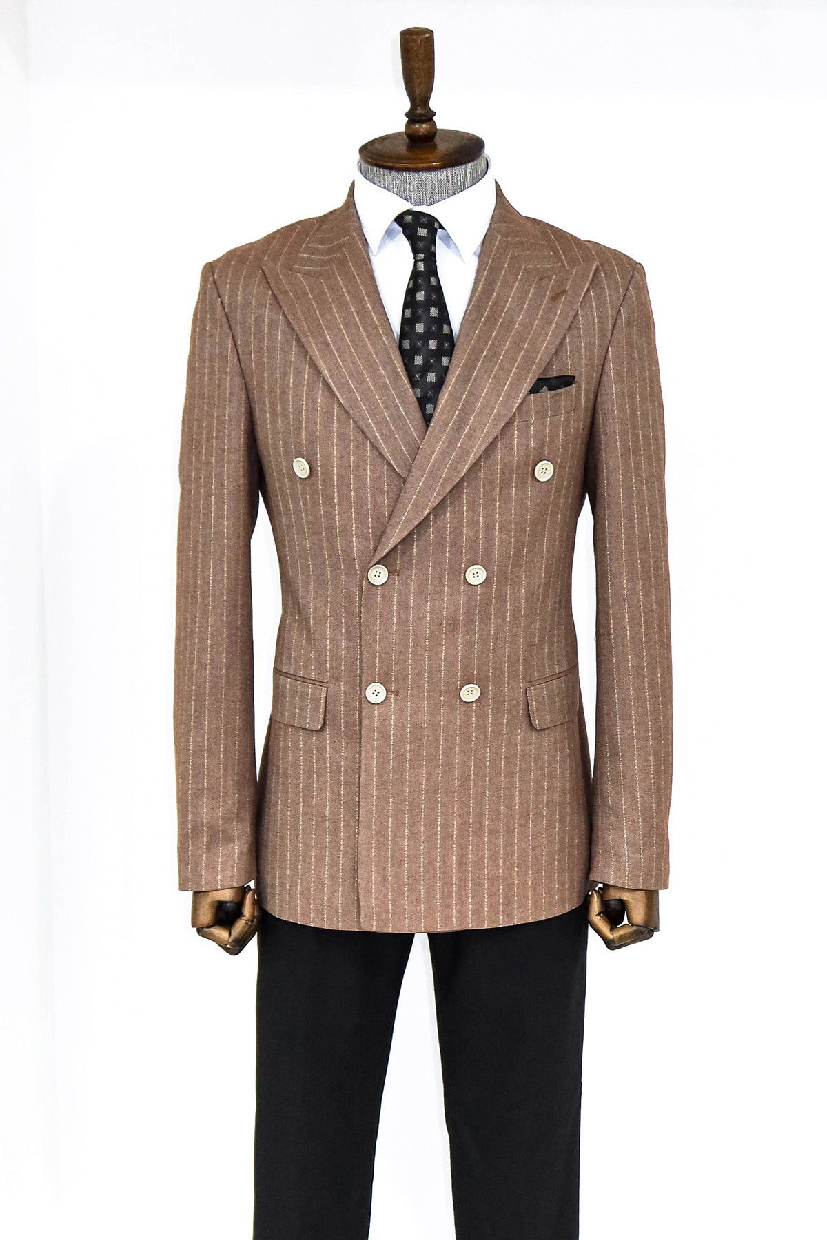 KOALA SYDNEY  Striped Double Breasted Beige Men Blazer and Trousers Combination-