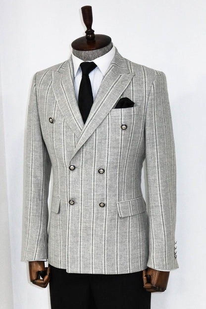KOALA SYDNEY  Wide Lapel Striped Double Breasted Grey Men Blazer and Trousers Combination