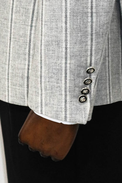 KOALA SYDNEY  Wide Lapel Striped Double Breasted Grey Men Blazer and Trousers Combination