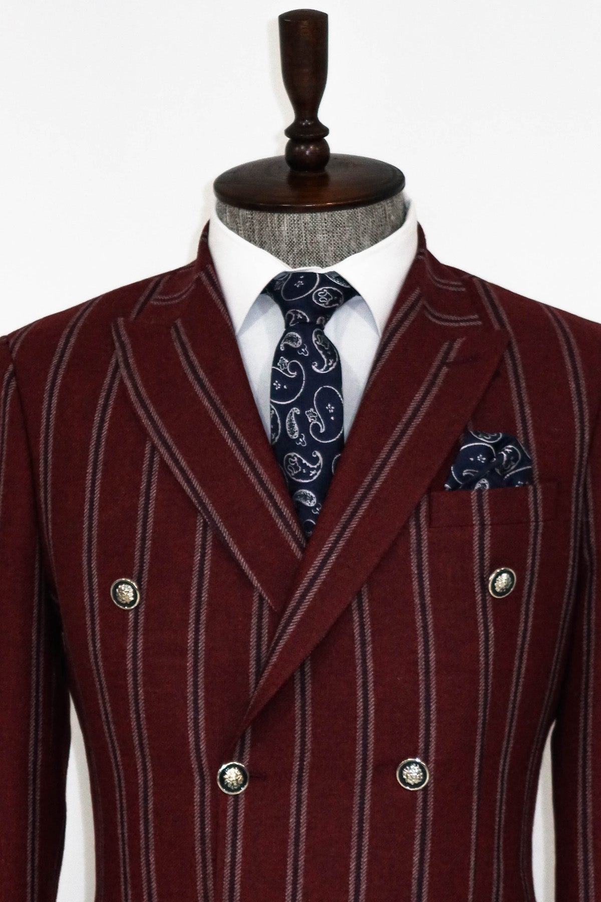 KOALA SYDNEY  Wide Lapel Striped Double Breasted Burgundy Men Blazer and Trousers Combination