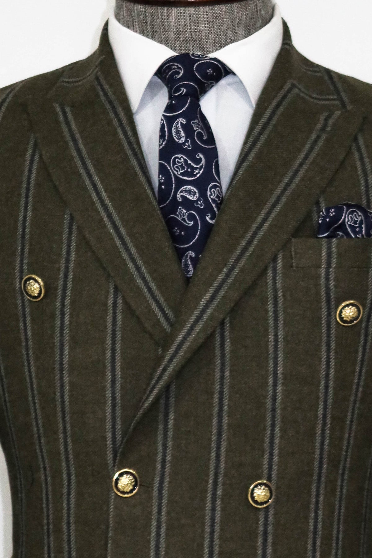 KOALA SYDNEY  Wide Lapel Striped Double Breasted Green Men Blazer and Trousers Combination