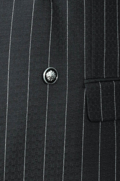 Double Breasted Slim Fit Striped Black Men Blazer - Wessi