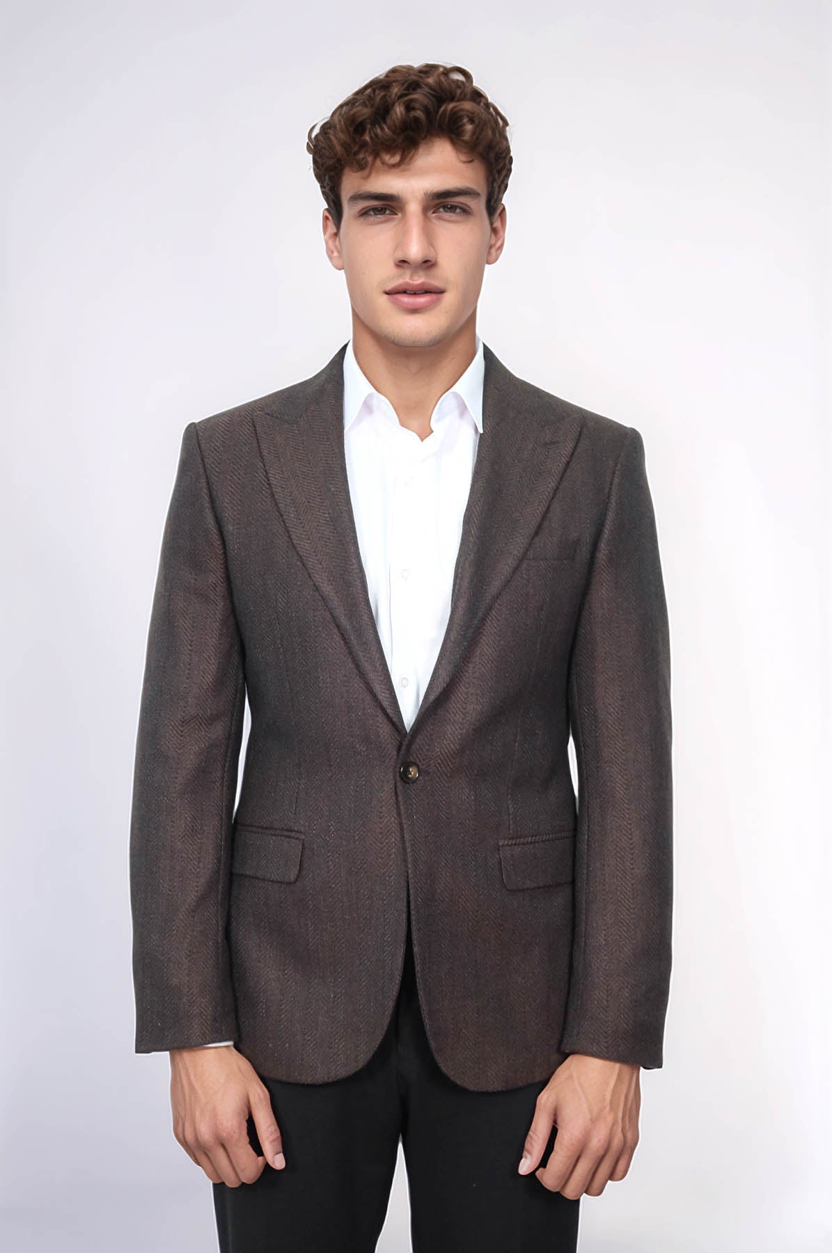 Slim Fit Patterned Brown Men Blazer