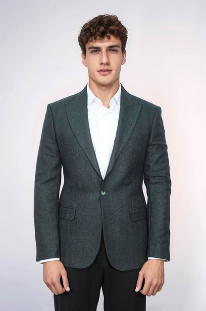 KOALA SYDNEY Slim Fit Patterned Dark Green Men Blazer