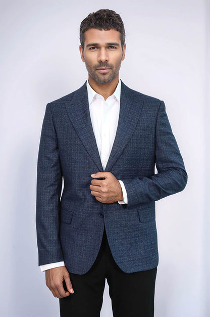 KOALA SYDNEY Patterned Wide Lapel Navy Blue Men Blazer