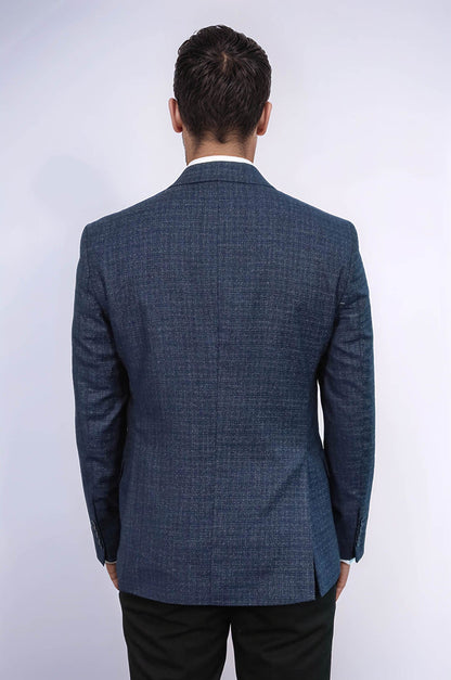 KOALA SYDNEY Patterned Wide Lapel Navy Blue Men Blazer