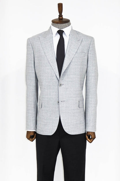 Patterned Wide Lapel Grey Men Blazer and Trousers Combination