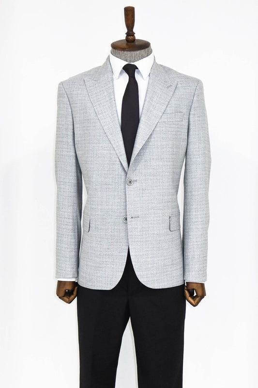 Patterned Wide Lapel Grey Men Blazer and Trousers Combination