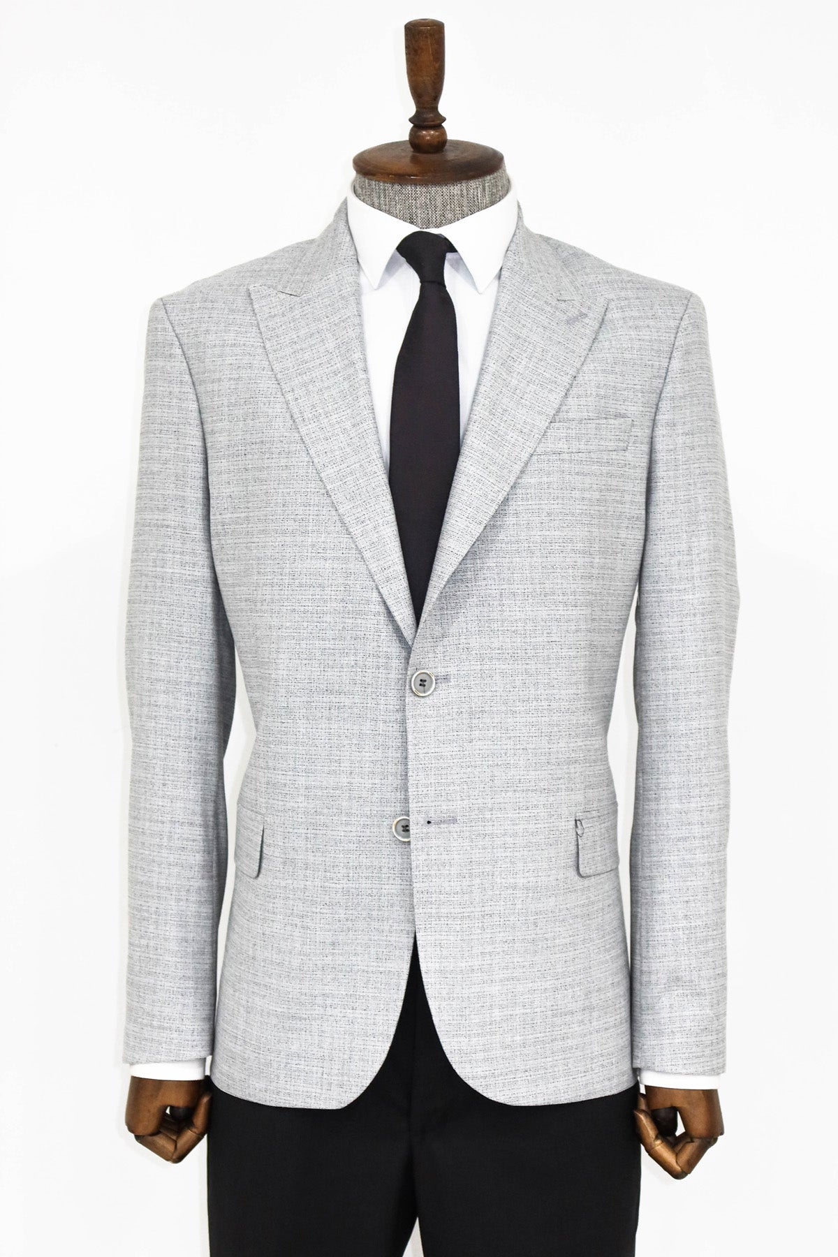 Patterned Wide Lapel Grey Men Blazer and Trousers Combination