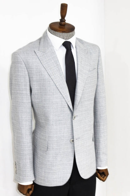 Patterned Wide Lapel Grey Men Blazer and Trousers Combination