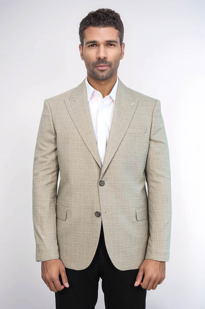 Patterned Wide Lapel Cream Men Blazer