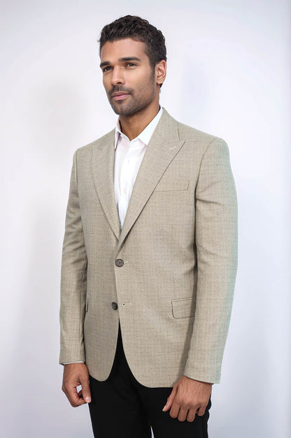 Patterned Wide Lapel Cream Men Blazer