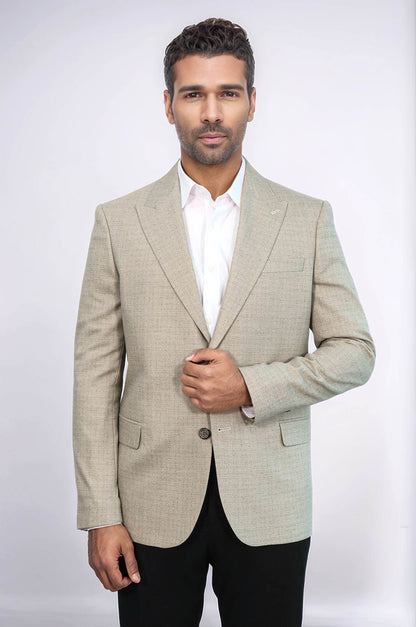 Patterned Wide Lapel Cream Men Blazer