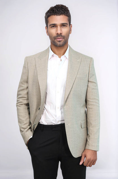 Patterned Wide Lapel Cream Men Blazer