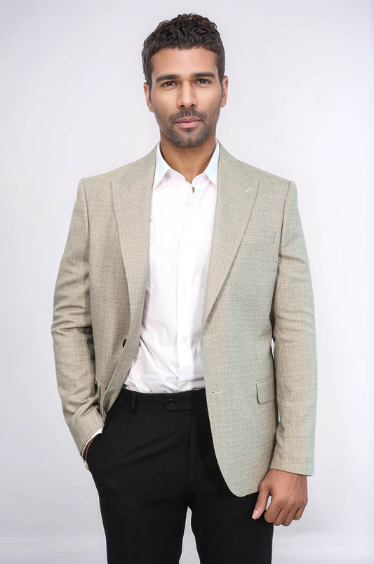 KOALA SYDNEY Patterned Wide Lapel Cream Men Blazer