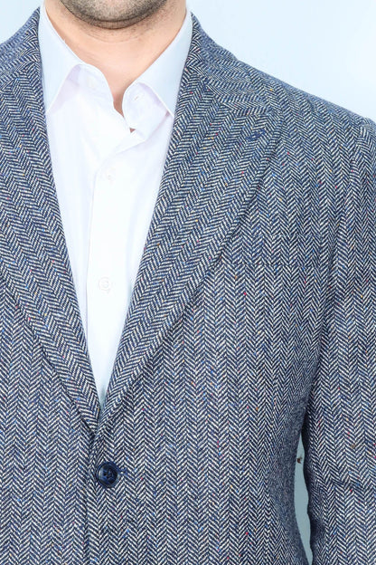 KOALA SYDNEY Houndstooth Pattern Wool Blue Men Blazer