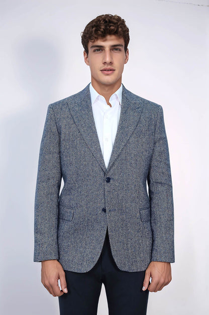 KOALA SYDNEY Houndstooth Pattern Wool Blue Men Blazer
