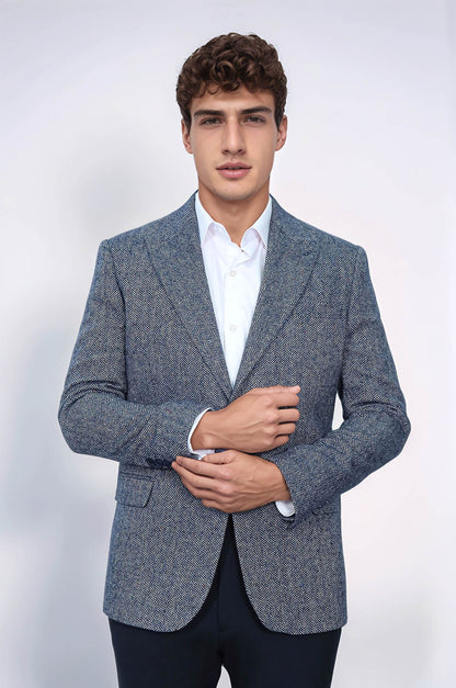 KOALA SYDNEY Houndstooth Pattern Wool Blue Men Blazer