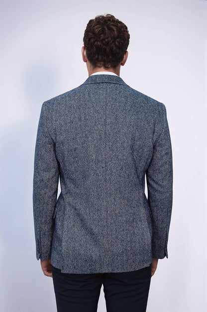 KOALA SYDNEY Houndstooth Pattern Wool Blue Men Blazer