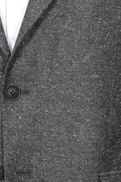 Houndstooth Pattern Wool Anthracite Men Blazer - Wessi
