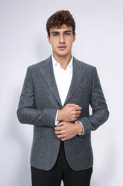 KOALA SYDNEY Houndstooth Pattern Wool Anthracite Men Blazer