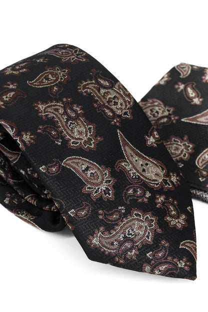 KOALA SYDNEY  Black Paisley Pattern Tie and Handkerchief Set
