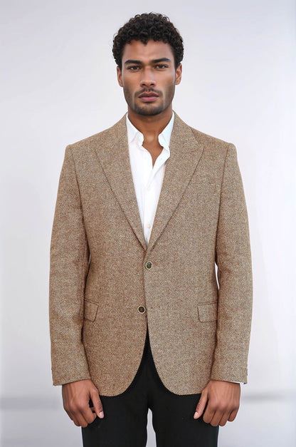 KOALA SYDNEY Houndstooth Pattern Wool Light Brown Men Blazer