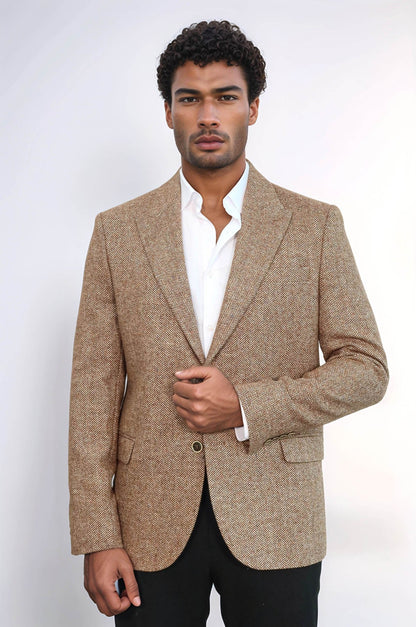 KOALA SYDNEY Houndstooth Pattern Wool Light Brown Men Blazer