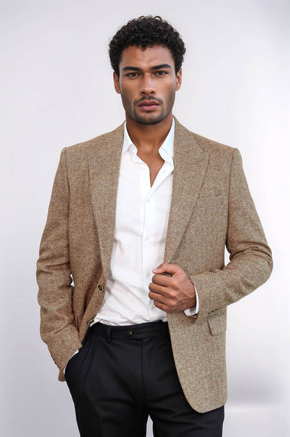 KOALA SYDNEY Houndstooth Pattern Wool Light Brown Men Blazer