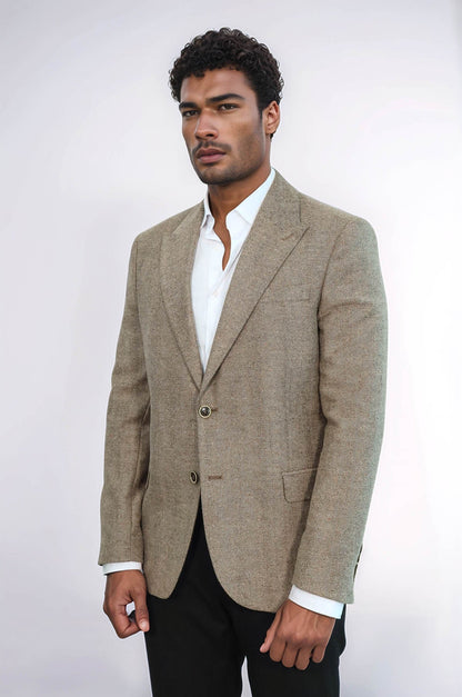 KOALA SYDNEY Houndstooth Pattern Wool Cream Men Blazer