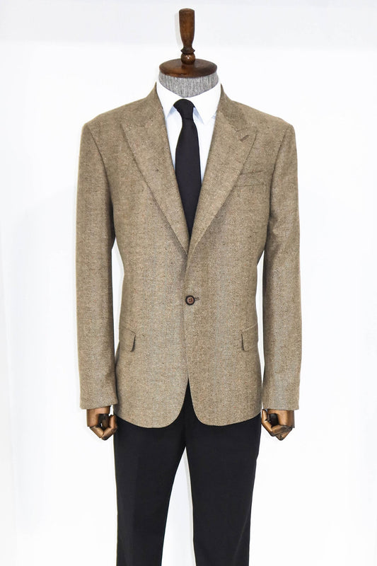 Houndstooth Pattern Wool Cream Men Blazer and Trousers Combination