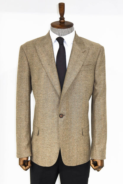 Houndstooth Pattern Wool Cream Men Blazer and Trousers Combination