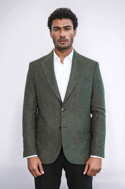 KOALA SYDNEY Houndstooth Pattern Wool Green Men Blazer