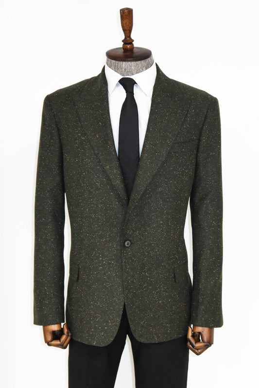 Houndstooth Pattern Wool Green Men Blazer and Trousers Combination