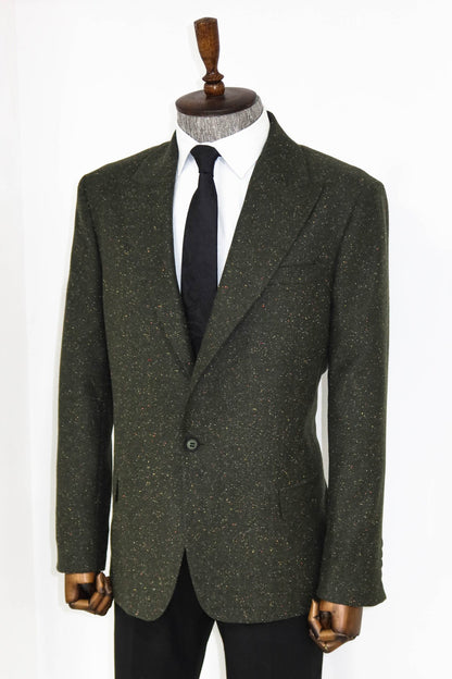 Houndstooth Pattern Wool Green Men Blazer and Trousers Combination