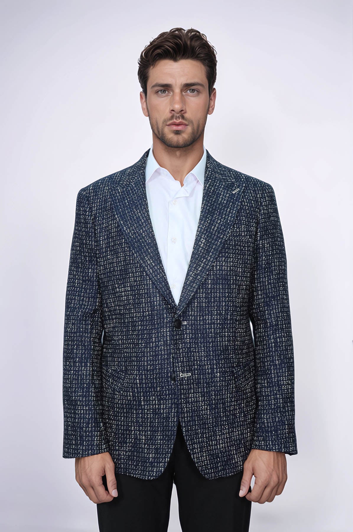 Slim Fit Patterned Sport Navy Blue Men Blazer
