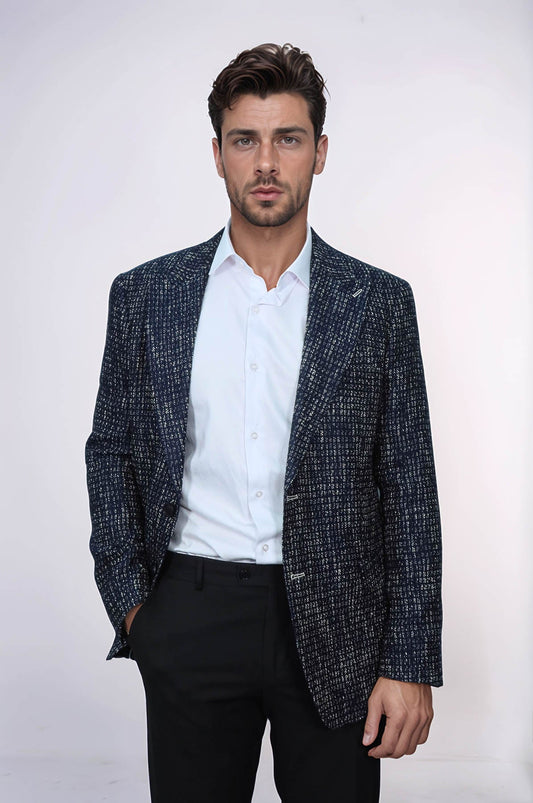 KOALA SYDNEY Slim Fit Patterned Sport Navy Blue Men Blazer