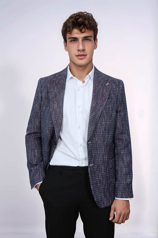 Slim Fit Patterned Sport Purple Men Blazer